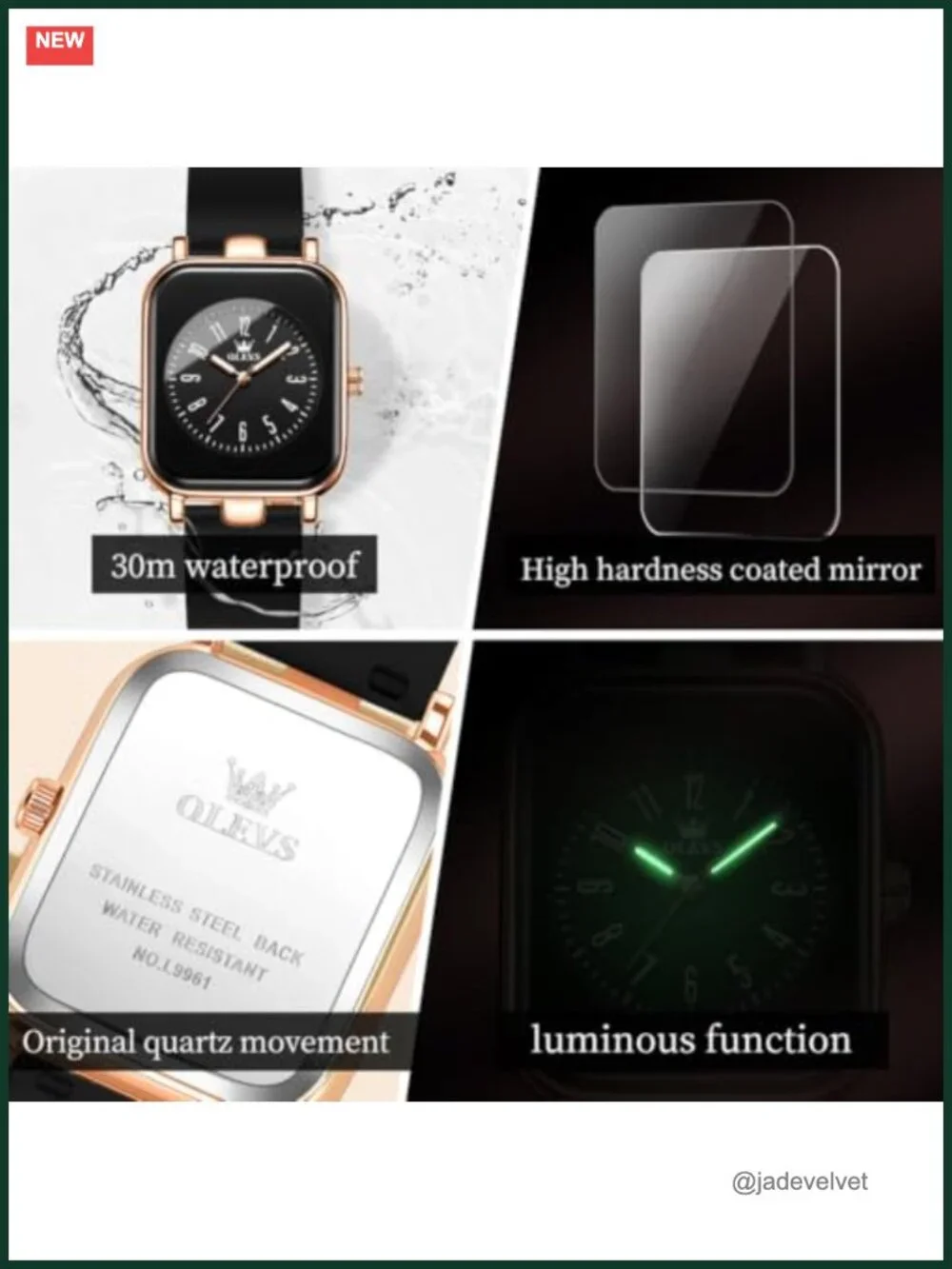 Quartz Wrist Watch Waterproof Silicone Band Square Luminous Minimalist Gift